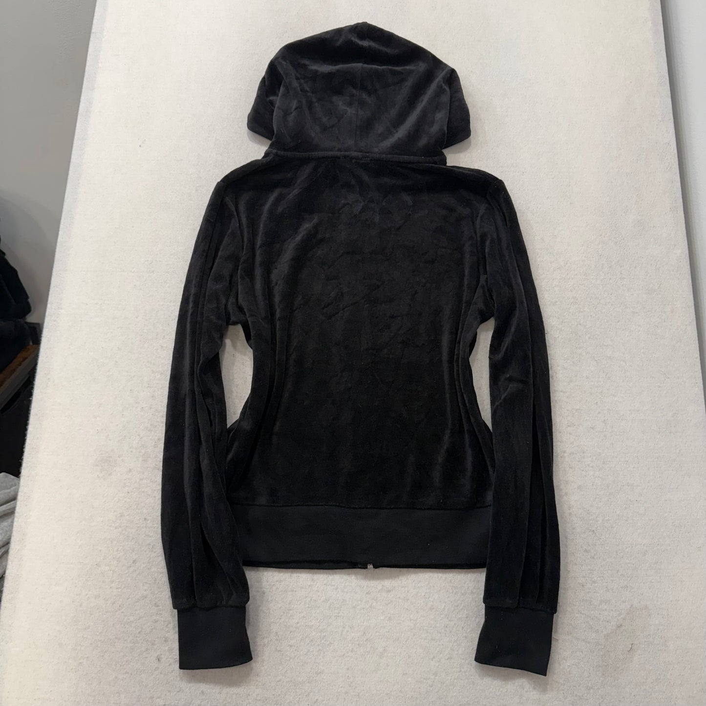 Juicy Couture Black Velour Tracksuit Set Zip Up Hoodie & Flare Pant Logo Size XL