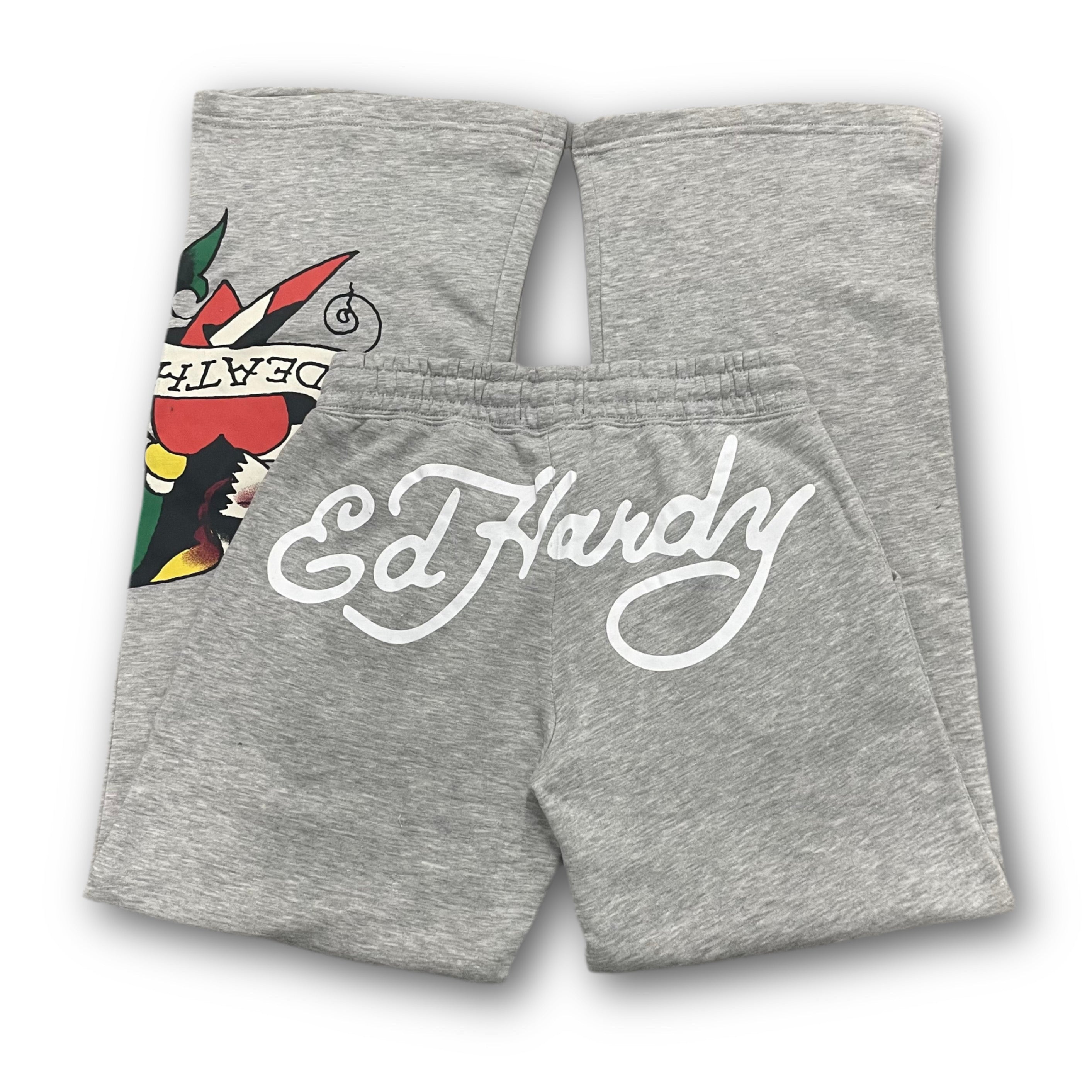 ED HARDY “ Eagle Heart” GREY FLARED PANTS