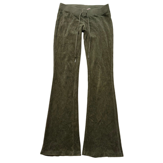 Vintage Juicy Couture Women Olive Green Velour Flared Track Pant Low Rise Size L