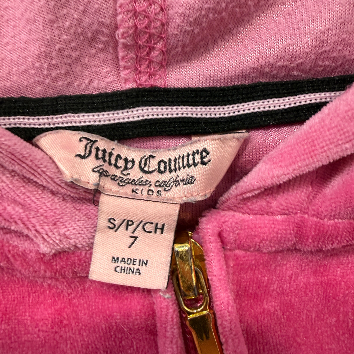 Juicy Couture Womens Pink Velour Zip-Up Hoodie Pockets Ruffle Hem Classic Size S