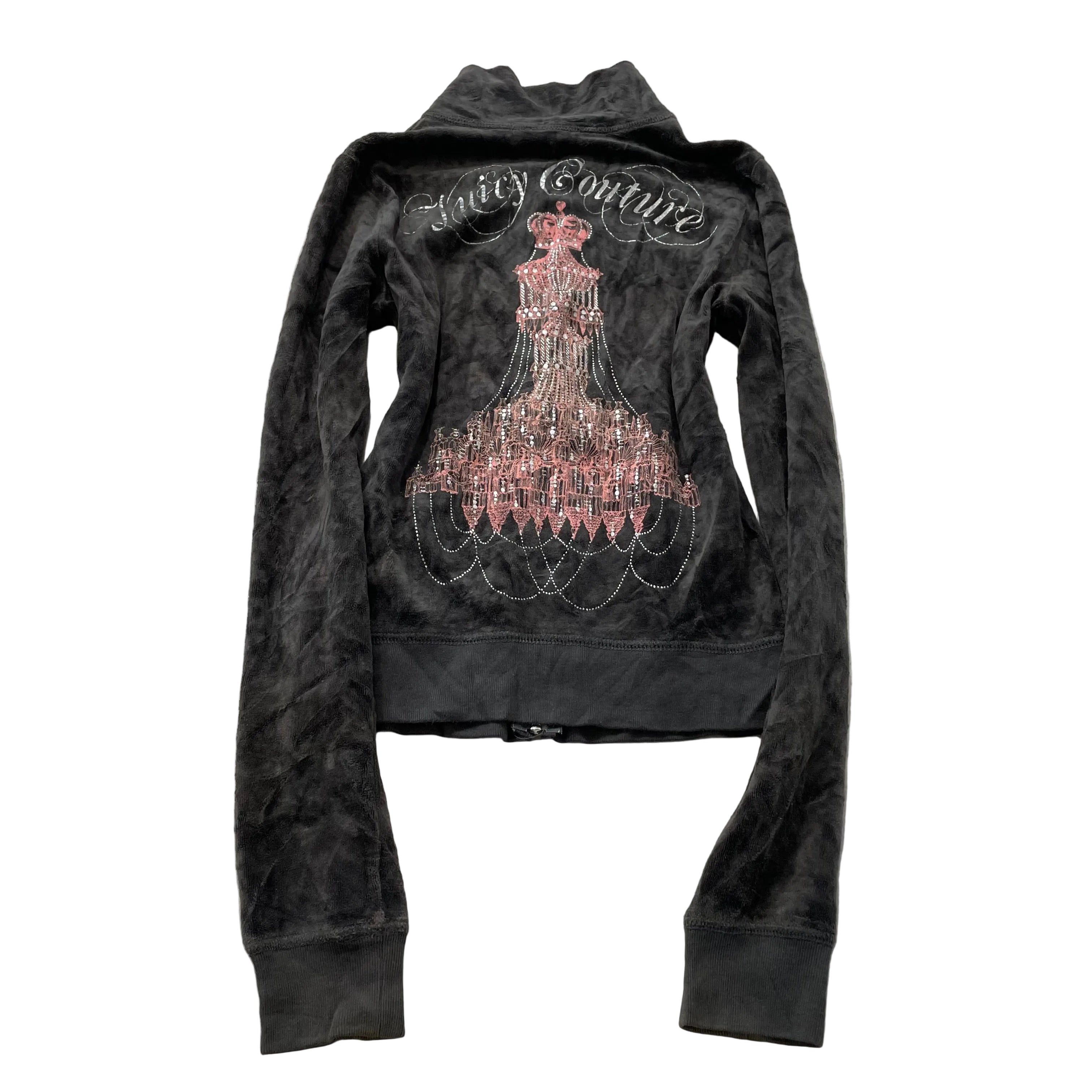 Juicy Couture Women's Charcoal Gray Track Jacket Chandelier Rhinestone Size XS
