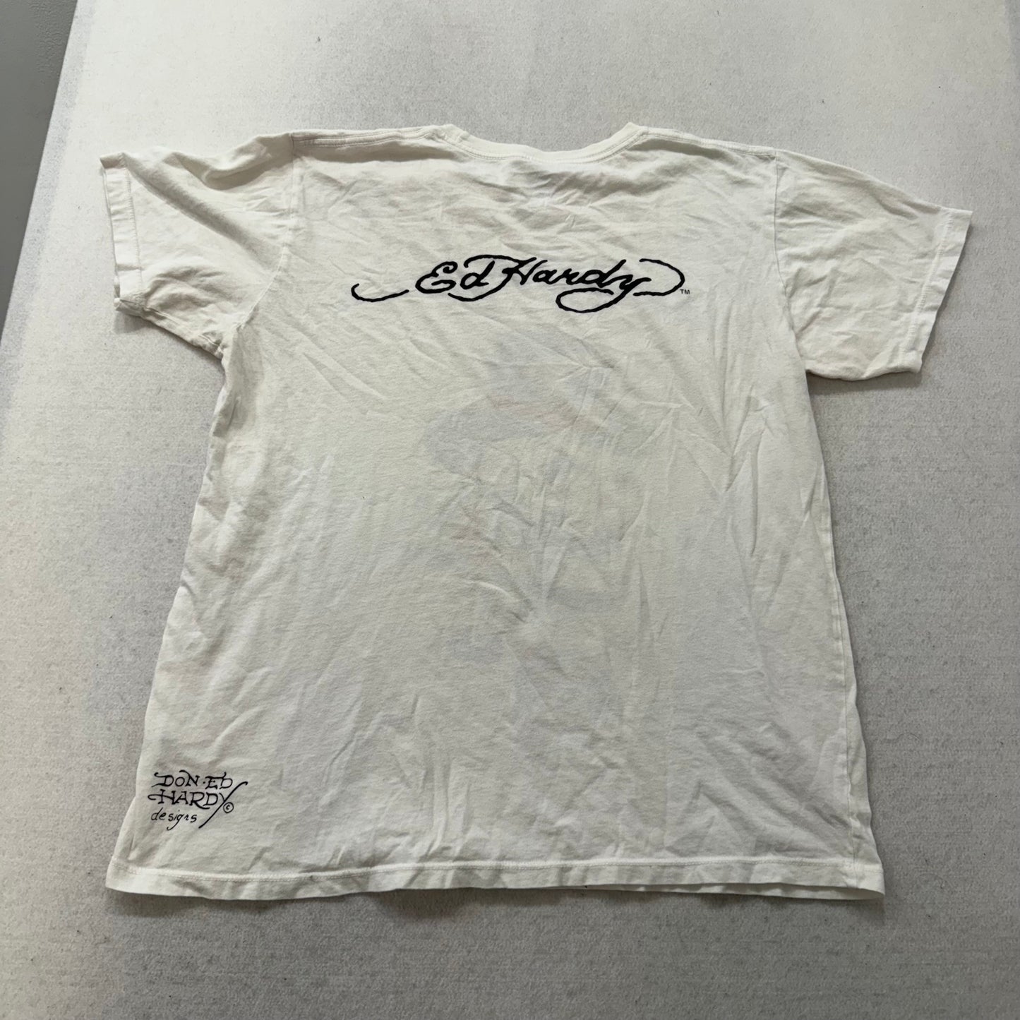 Ed Hardy Men's White Cotton T-Shirt Short Sleeves Skull Graphic Logo Tee Size L