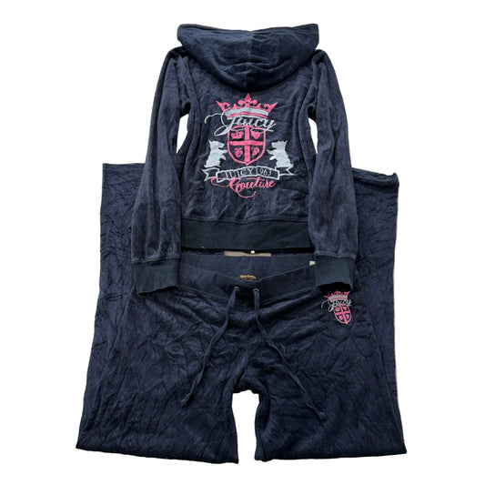 Vintage Juicy Couture Scottie dogs Women's Navy Blue Velour Tracksuit Set Size L