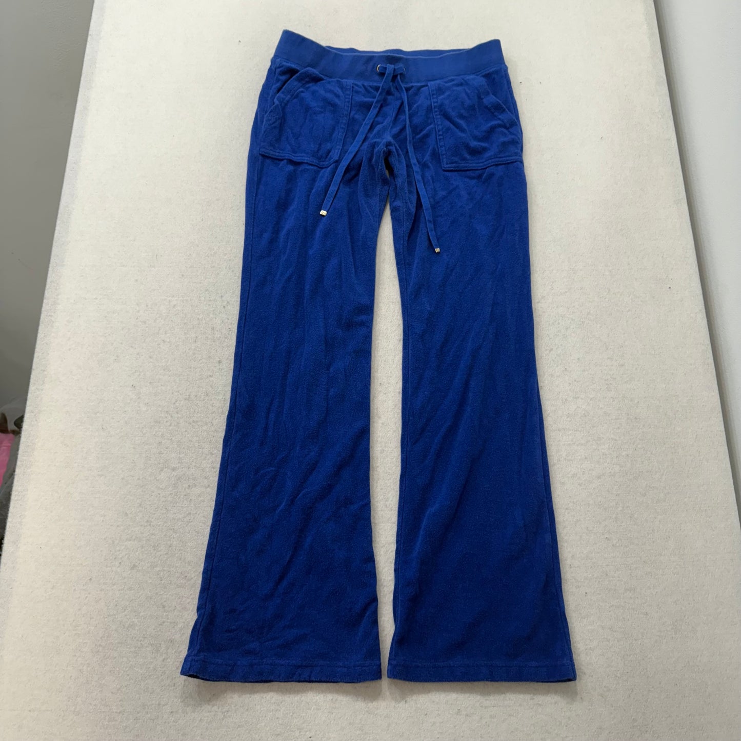 Juicy Couture Women's Blue Terrycloth Flared Track Pant Back Snap Pocket Size S
