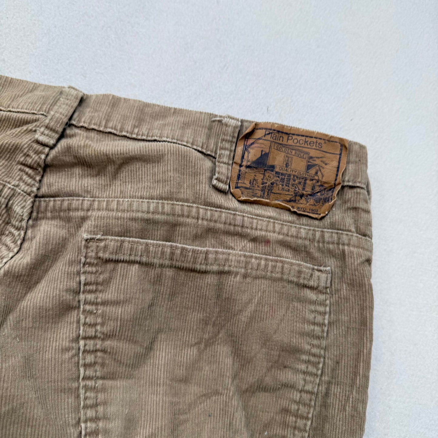 Vintage 1970s Men’s Plain Pockets Tan Corduroy Bootcut Pants Zip-Fly Size 36