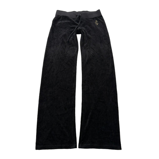 Juicy Couture Women's Black Velour Flare Track Pants Drawstring Classic Size S