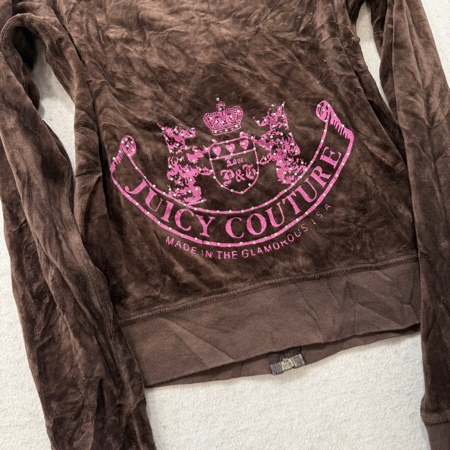 2003 Vintage Juicy Couture Scottie Dogs Womens Brown Velour Zip-Up Hoodie Size M