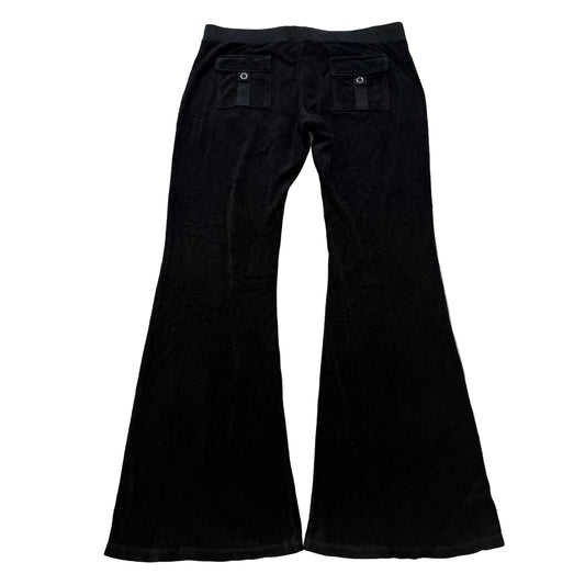 Vintage Juicy Couture Women's Black Velour Flared Track Pant Snap Pockets Size L