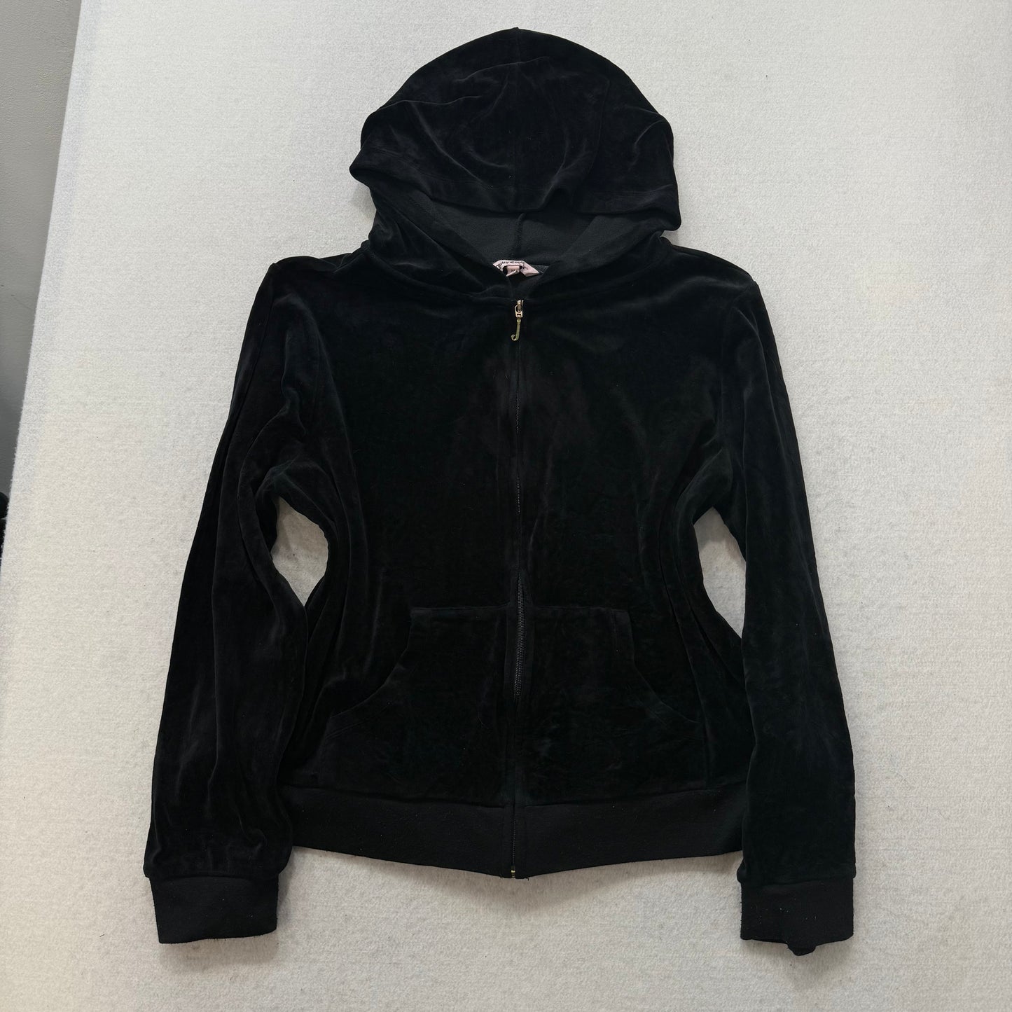 Juicy Couture Jet Black Velour Tracksuit Set Zip Up Hoodie & Flared Pant Size XL