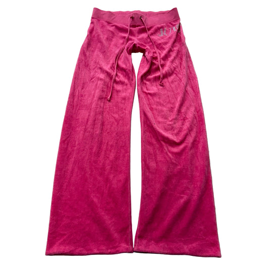 Juicy Couture Women's Pink Velour Track Pants Wide Leg Rhinestone Logo Size S