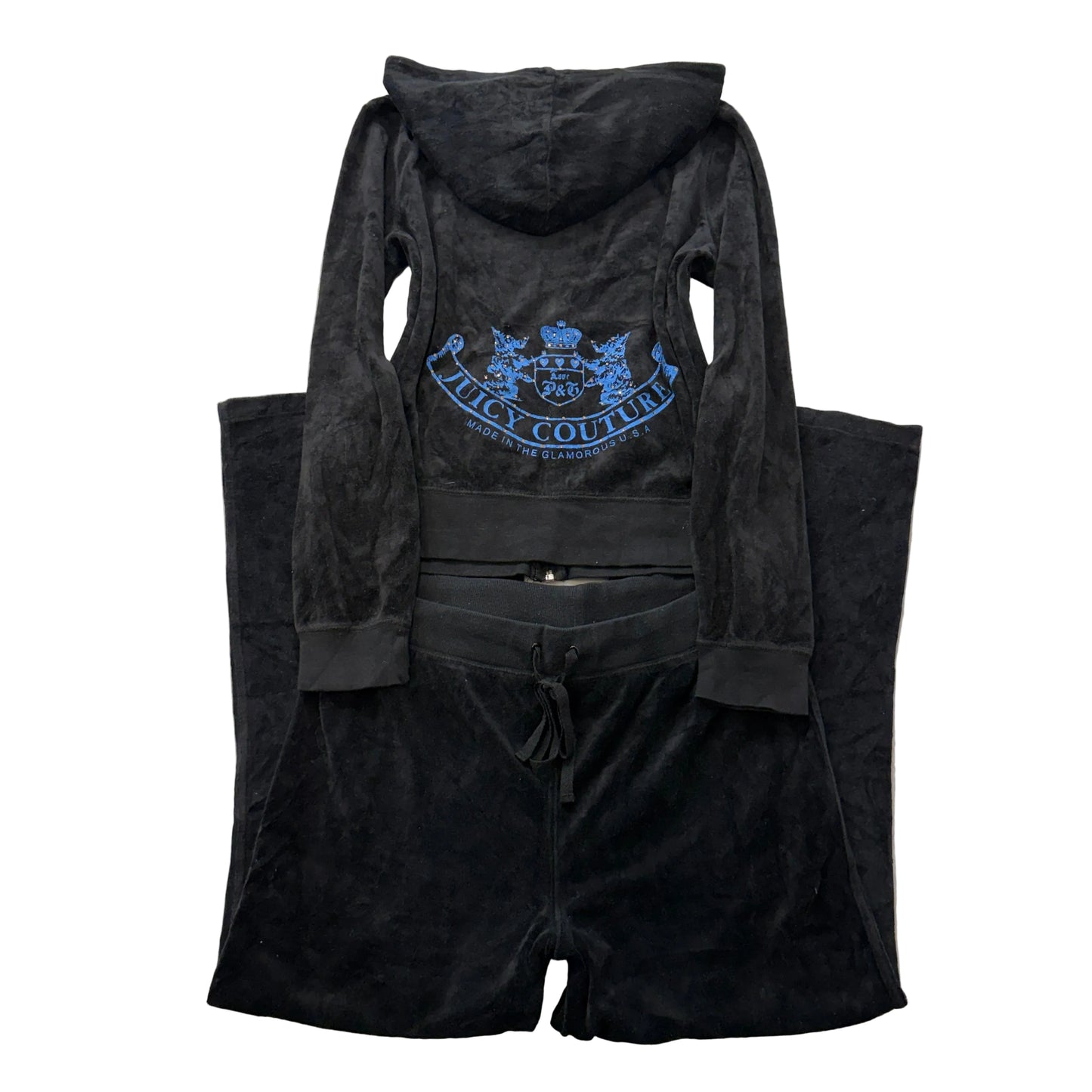 Vintage Juicy Couture Scottie Dogs Women's Black Velour Tracksuit Set Y2K Size L