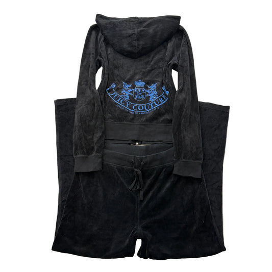 Vintage Juicy Couture Scottie Dogs Women's Black Velour Tracksuit Set Y2K Size L