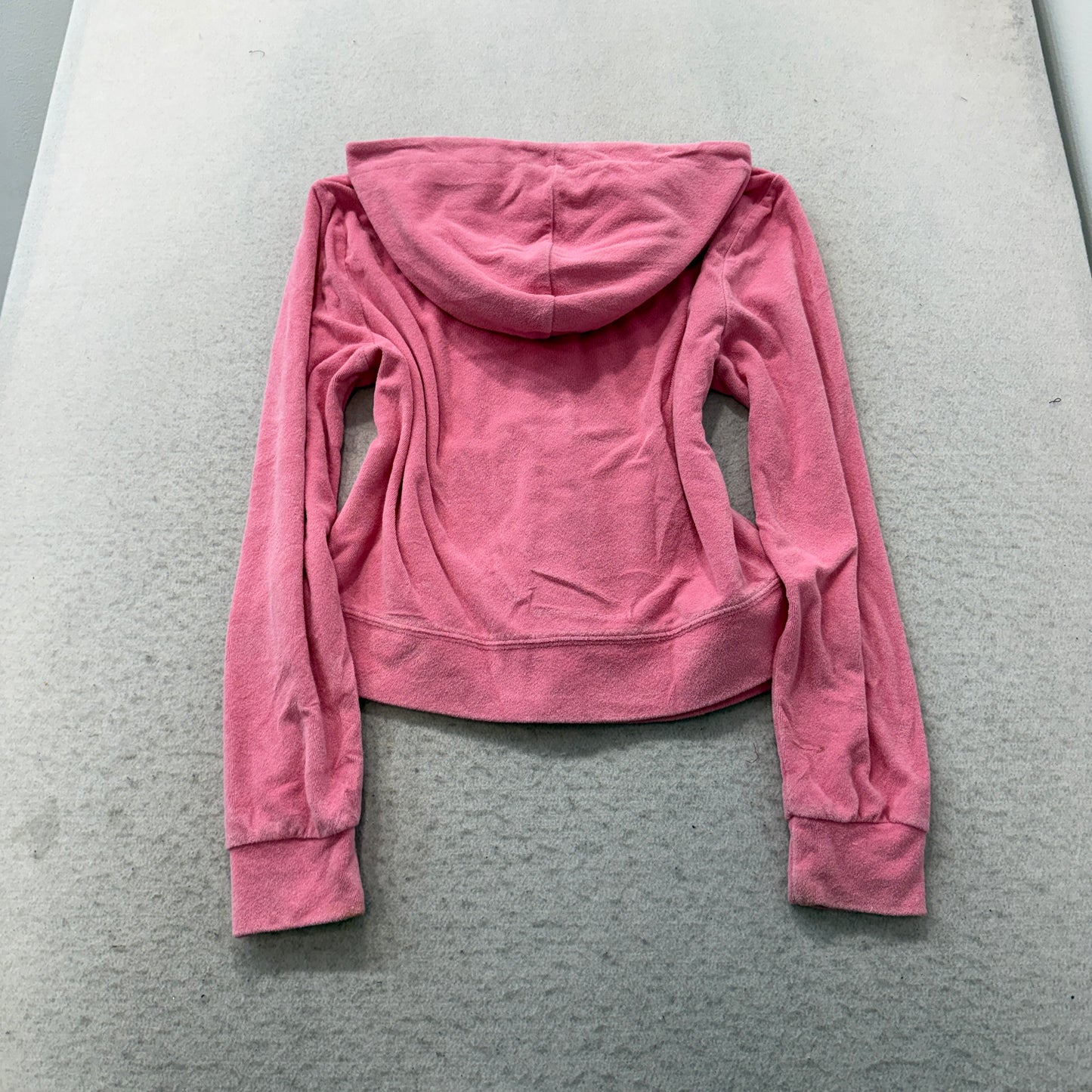 Juicy Couture Women Light Pink Terry Cloth Zip-Up Hoodie Pockets Classic Size L