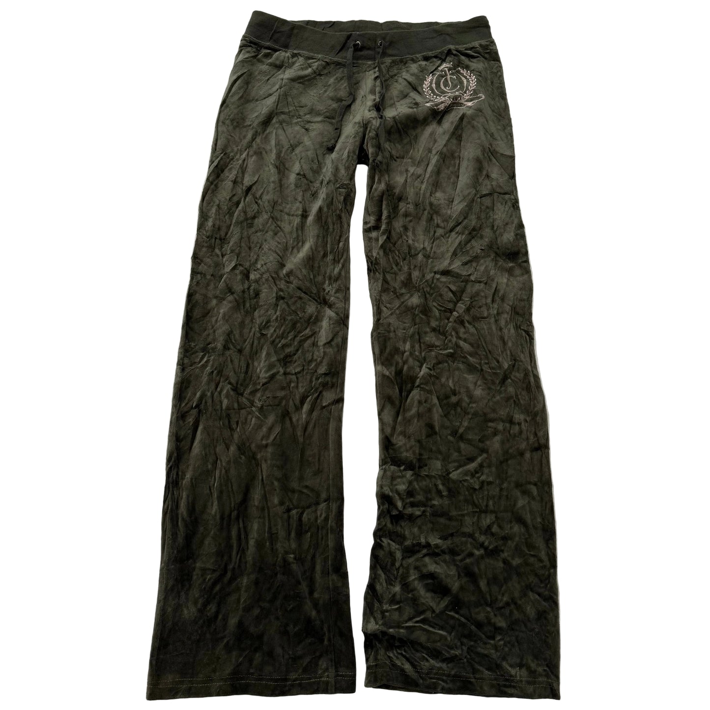 Vintage Juicy Couture Women's Dark Olive Green Velour Flared Track Pant Size L