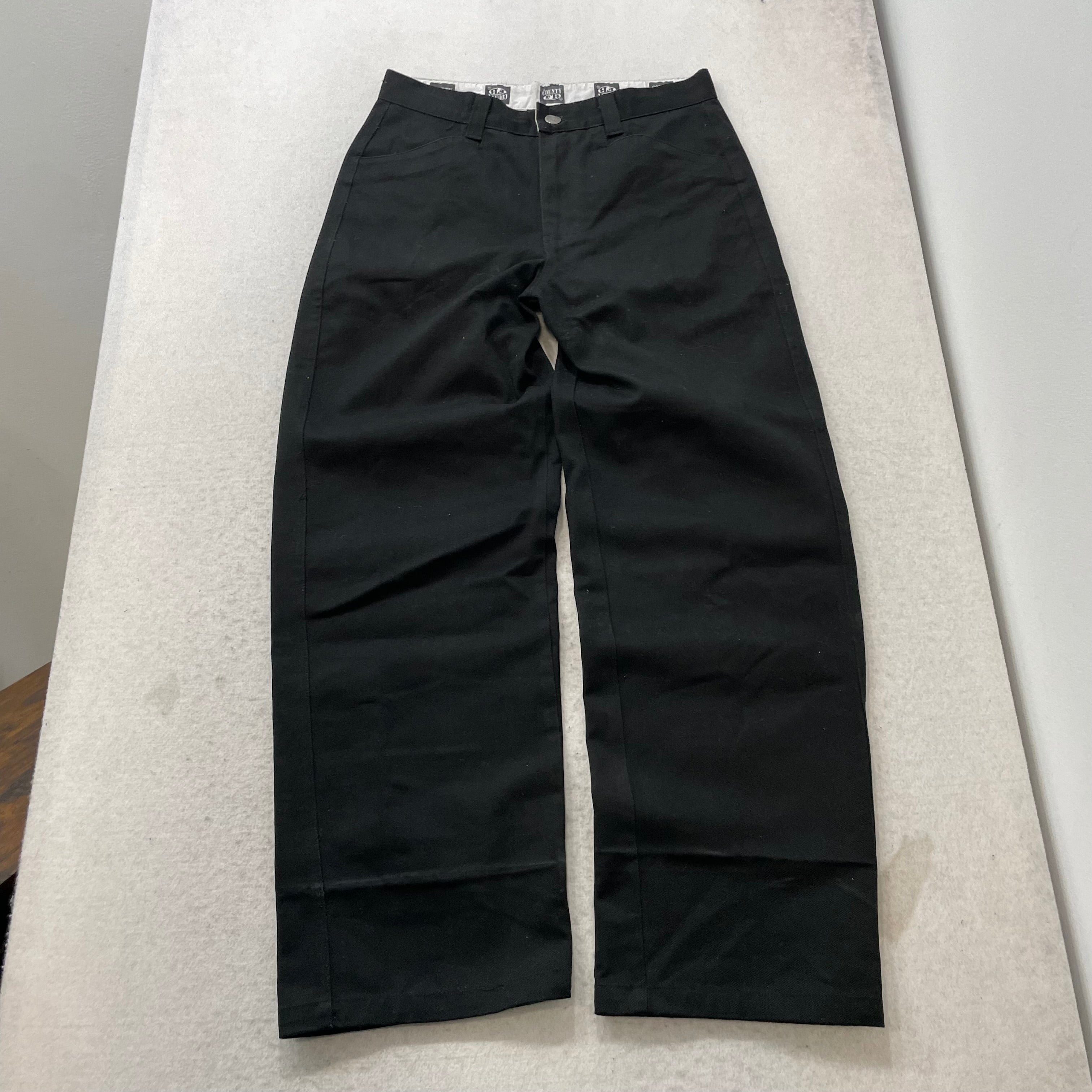FB County Kackies Men's Black Chino Wide Leg Baggy Work Pants Streetwear - 32x32