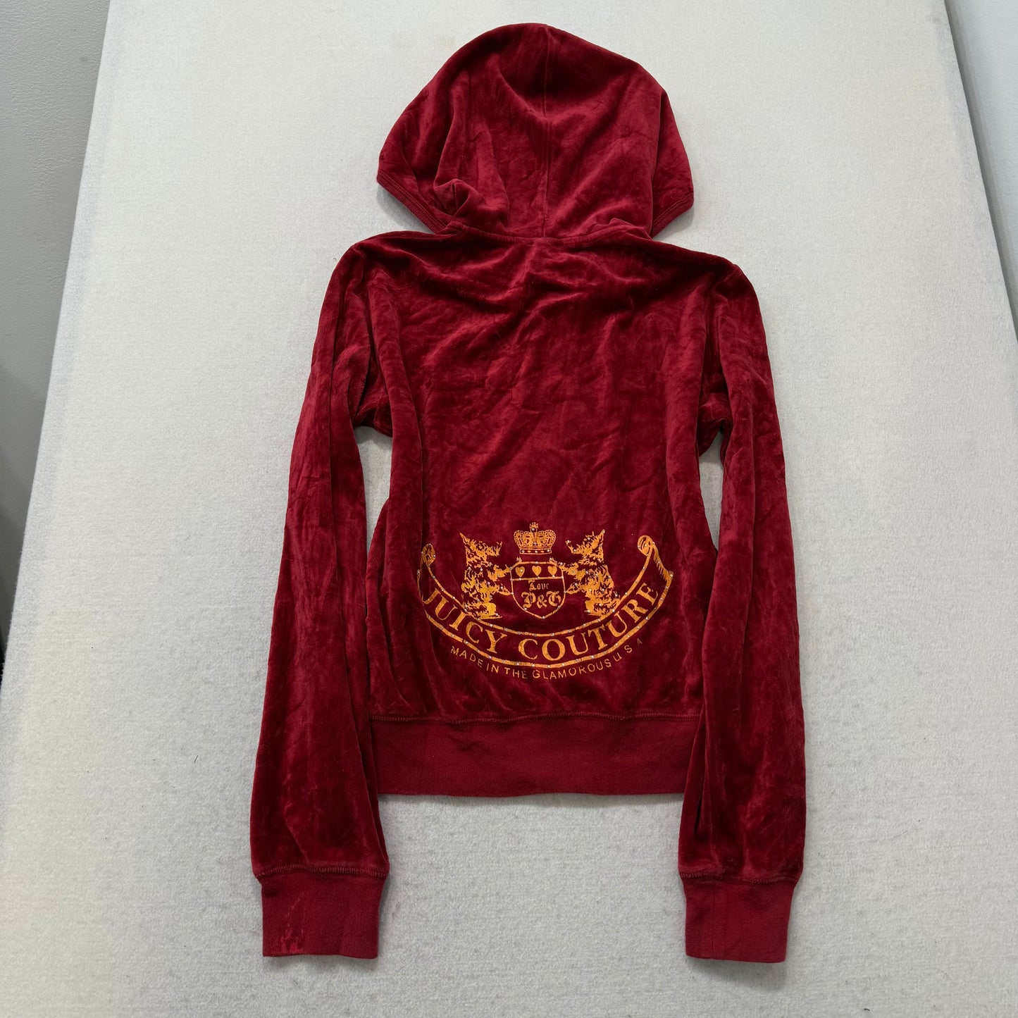 Juicy Couture Ruby Red Velour Tracksuit Set Zip-Up Hoodie & Flared Pant Size S/M