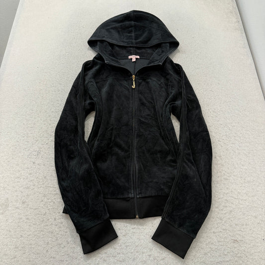 Juicy Couture Choose Juicy Women Black Velour Tracksuit Set Hoodie & Pant Size L