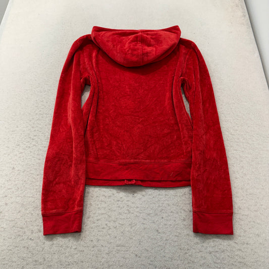 Juicy Couture Women's Red Velour Full Zip Hoodie Loungewear Pockets Y2K Size M