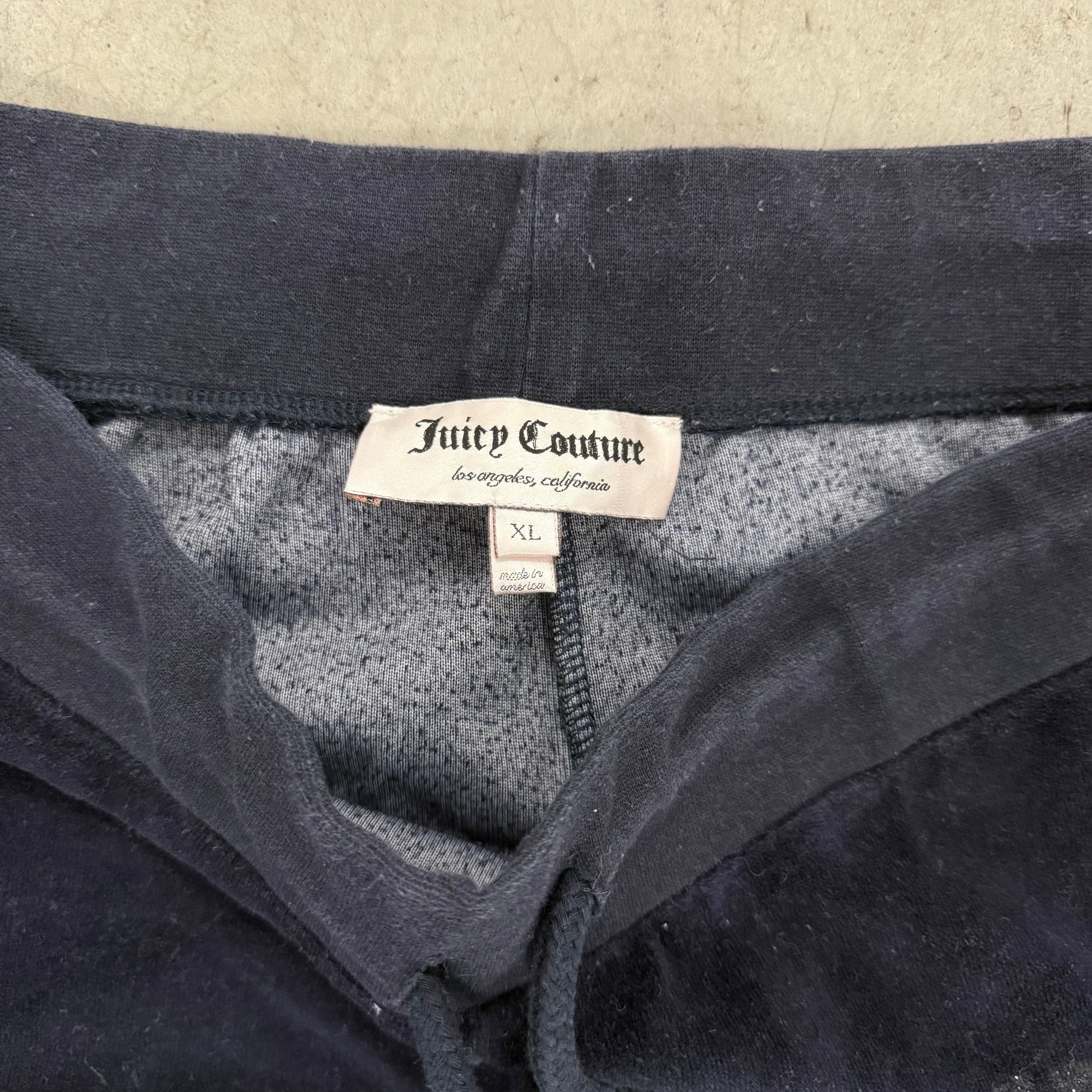 Navy Blue Velour Juicy Couture Flared Pants w/ Rare Juicy Design SIZE XL