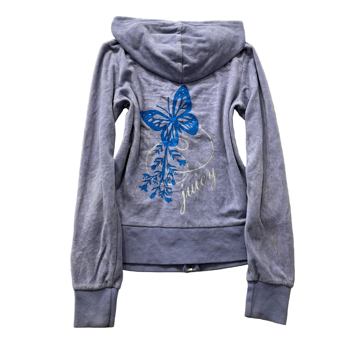 Vintage Juicy Couture Womens Lavender Velour Zip-Up Hoodie Butterfly Graphic - S