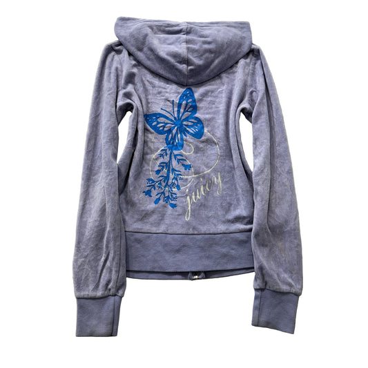 Vintage Juicy Couture Womens Lavender Velour Zip-Up Hoodie Butterfly Graphic - S
