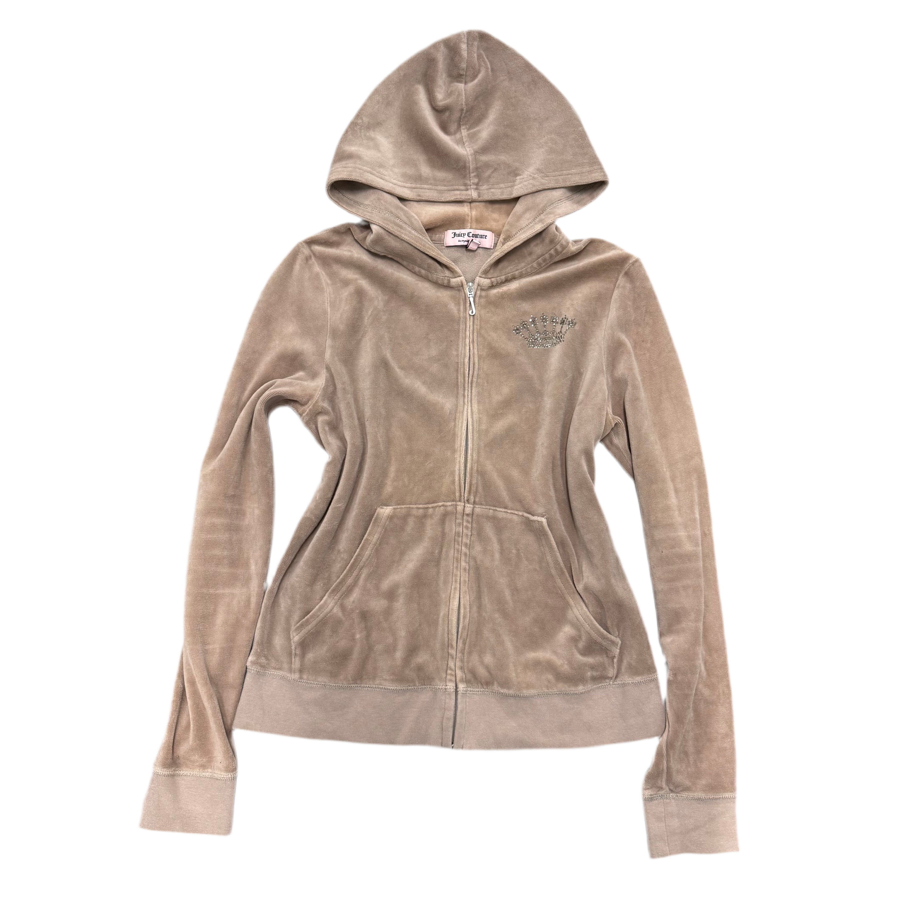 Sandy Brown Velour Juicy Couture Hoodie w/ RARE RHINESTONE DESIGN SIZE XL
