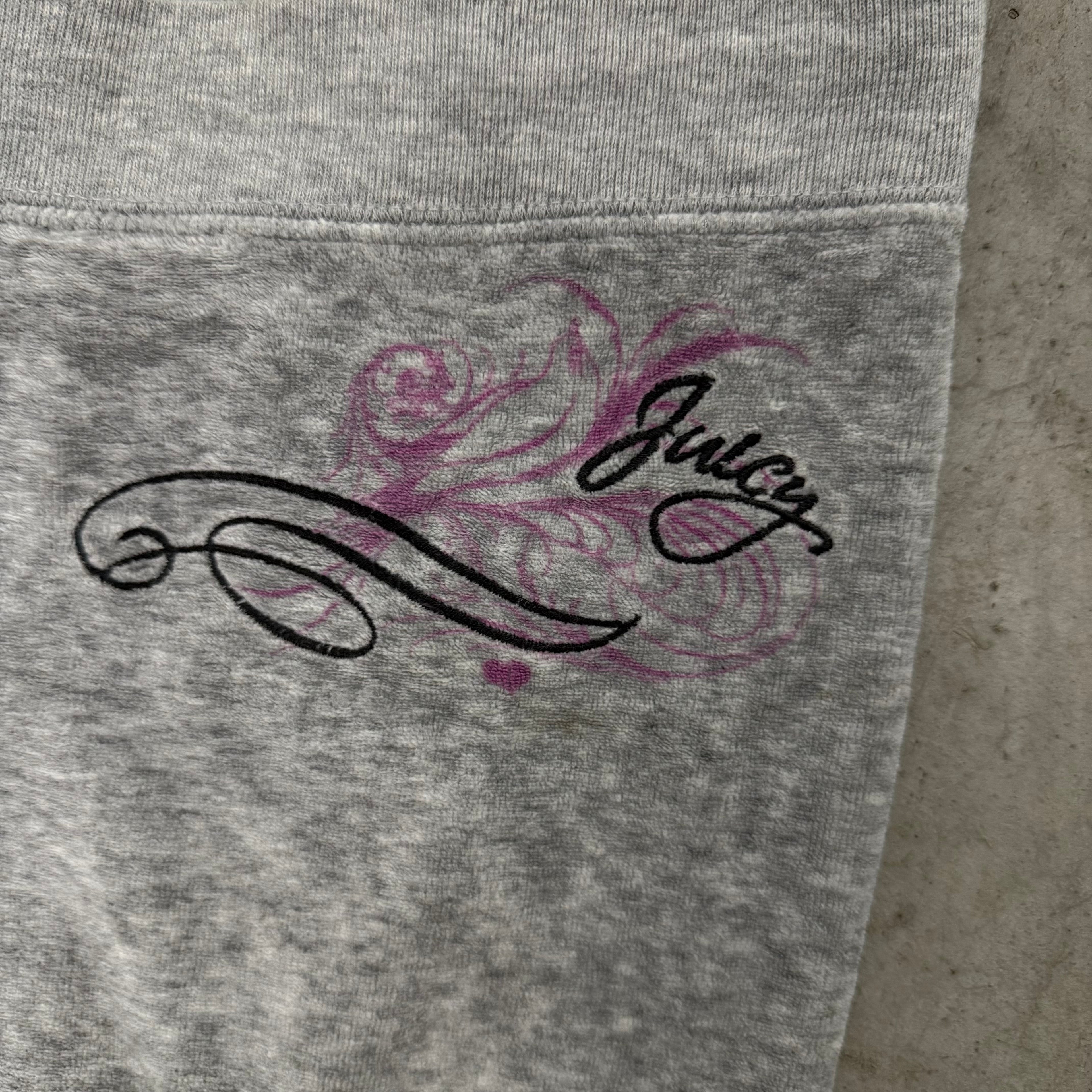 Gray VINTAGE Velour Juicy Couture Flared Pants w/ RARE DESIGN SIZE L