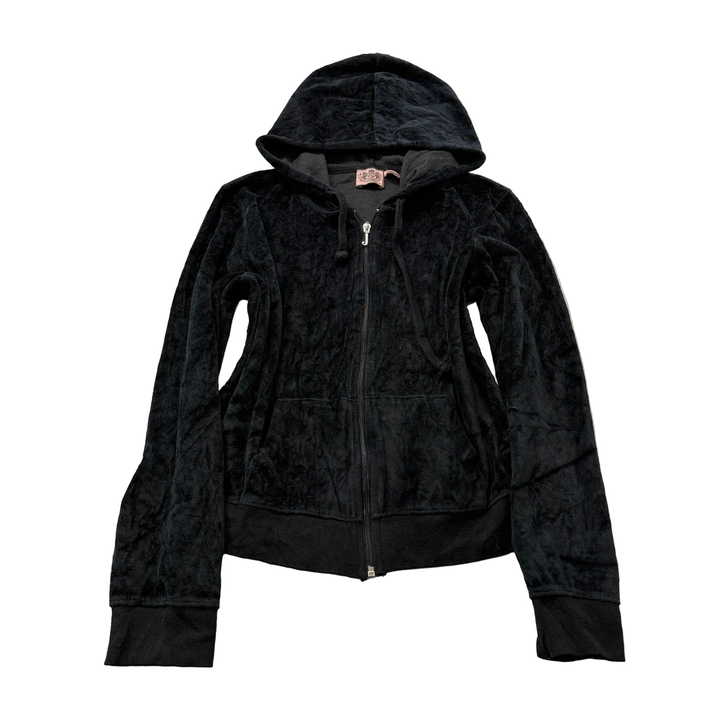 Juicy Couture Women's Black Velour Zip-Up Hoodie Pockets Drawstring Y2K Size XL