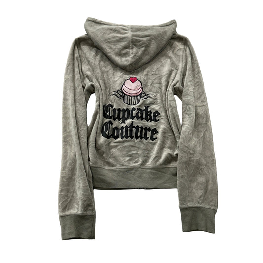 Juicy Couture Cupcake Couture Women's Grey Velour Zip-Up Hoodie Pockets Size XL