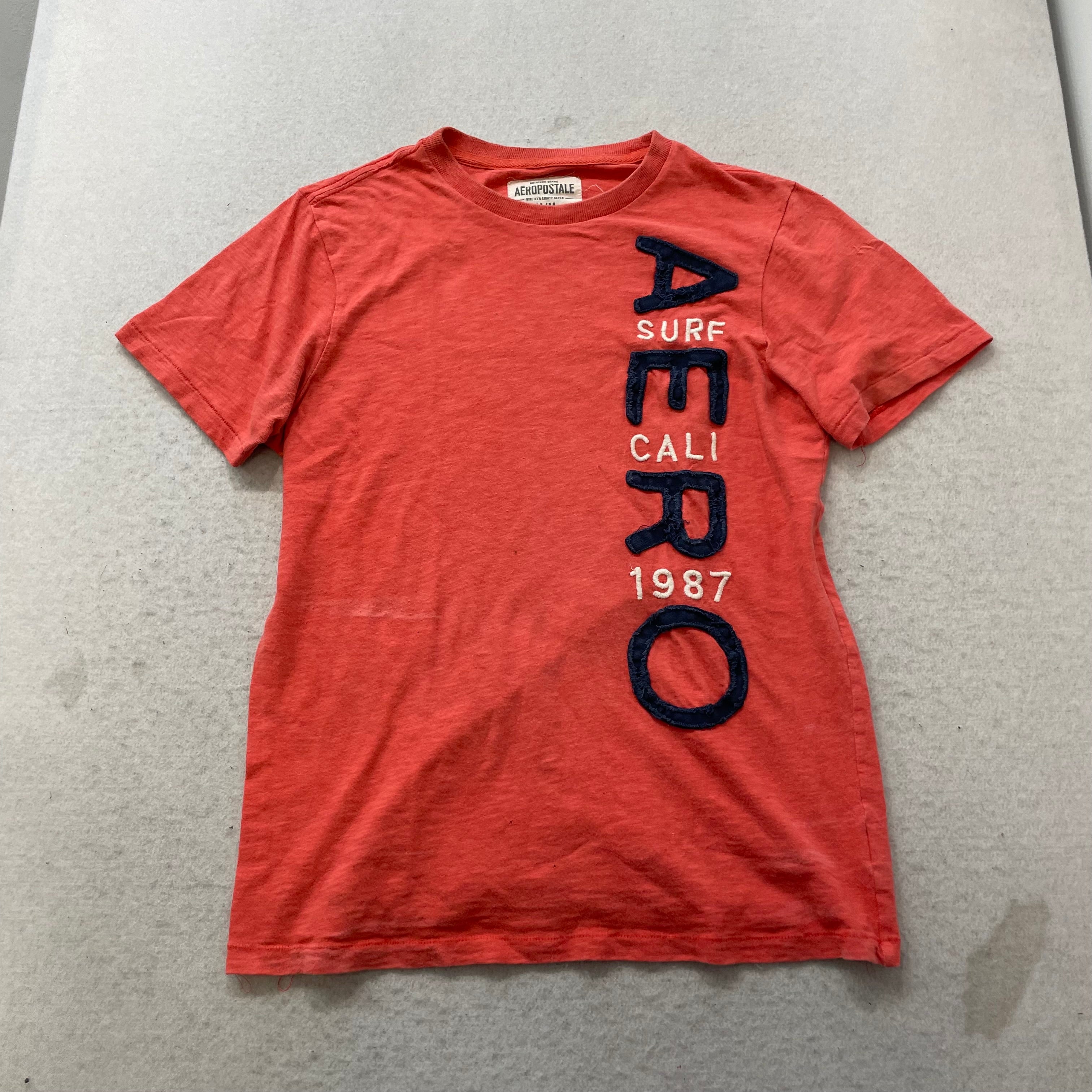 Aeropostale Surf Cali 1987 Men's Orange Cotton T-Shirt Applique Logo Tee Size M