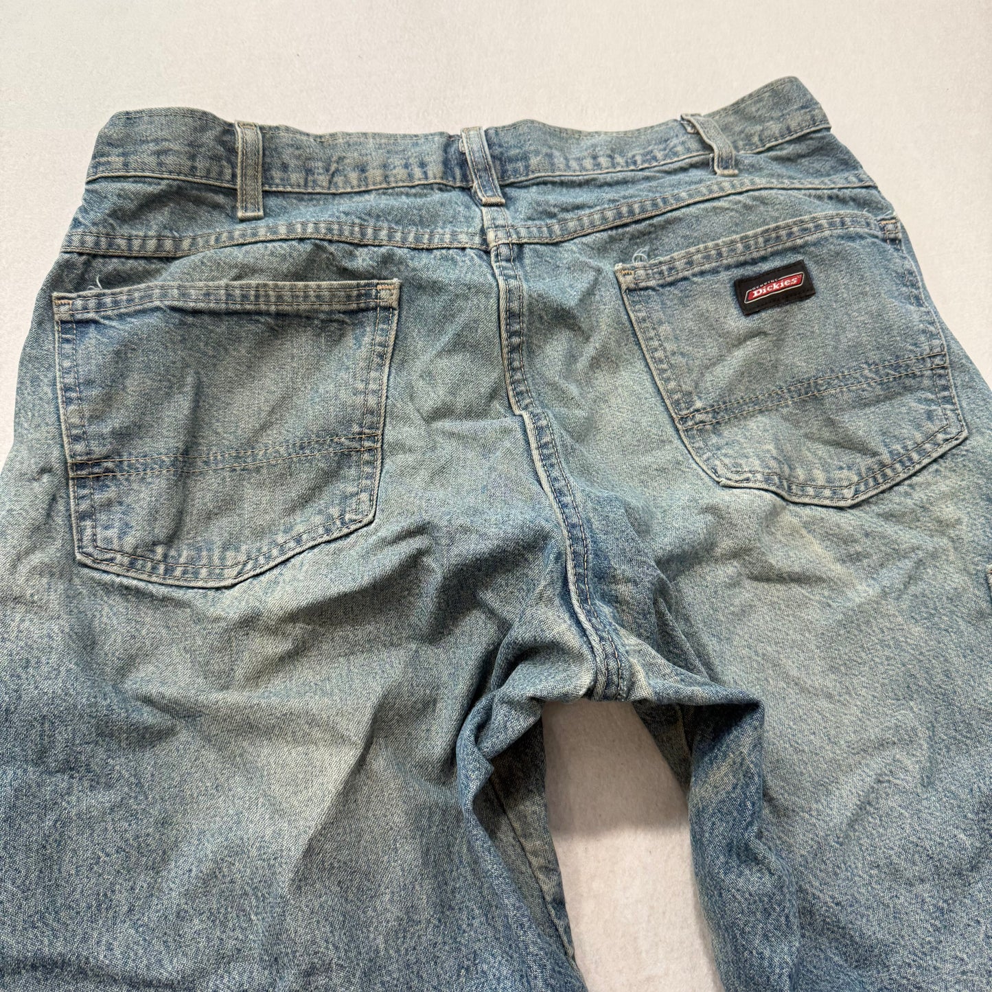 Dickies Men's Medium Blue Denim Carpenter Jeans Utility Pockets Logo Size 34