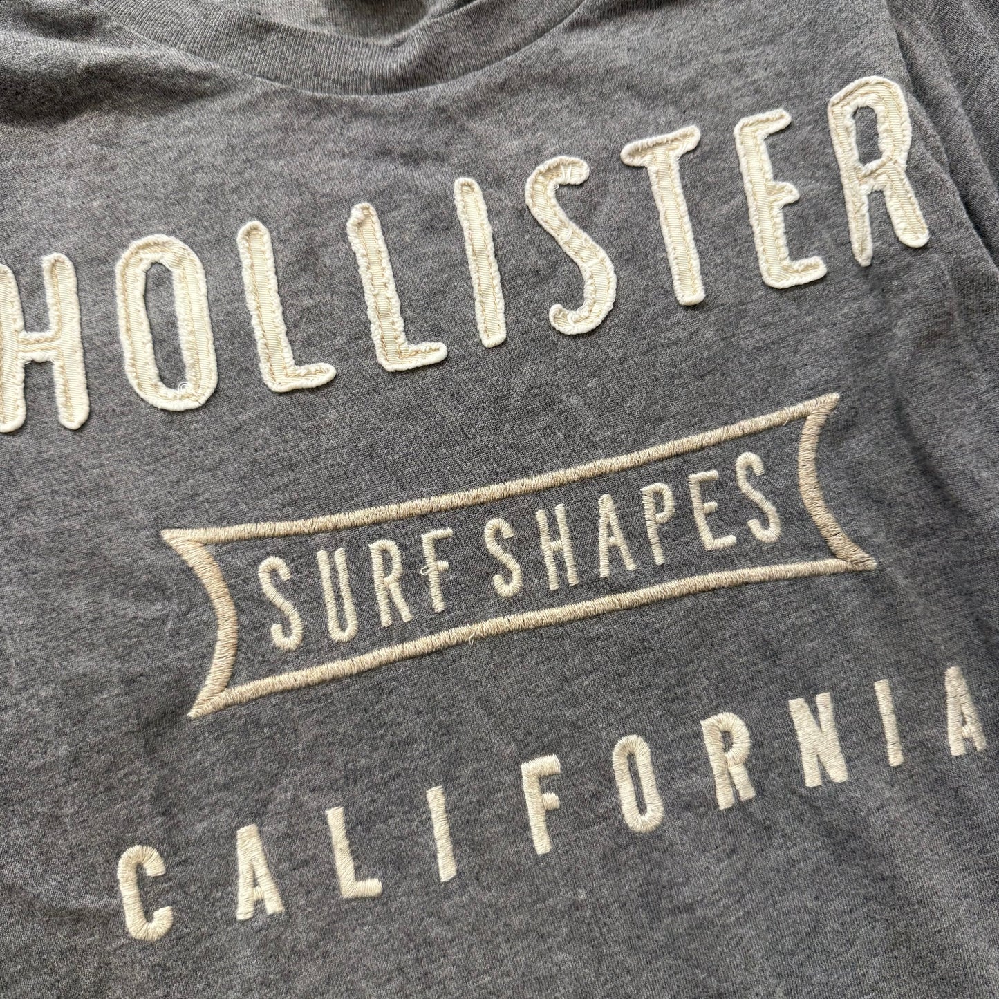 Hollister Men's Dark Gray Heather Cotton T-Shirt Long Sleeves Graphic Tee Size S