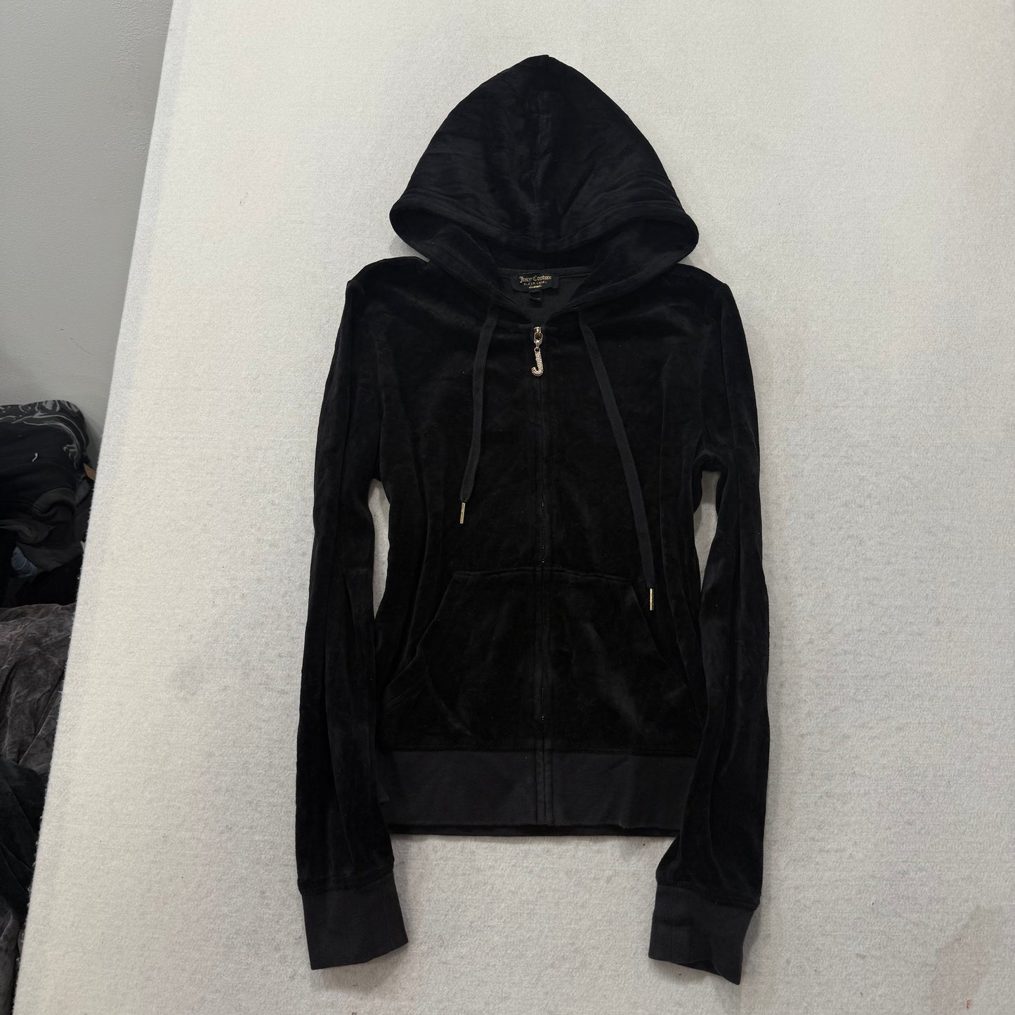 Juicy Couture Black Velour Tracksuit Set Zip Up Hoodie & Flared Pant Y2K Size S