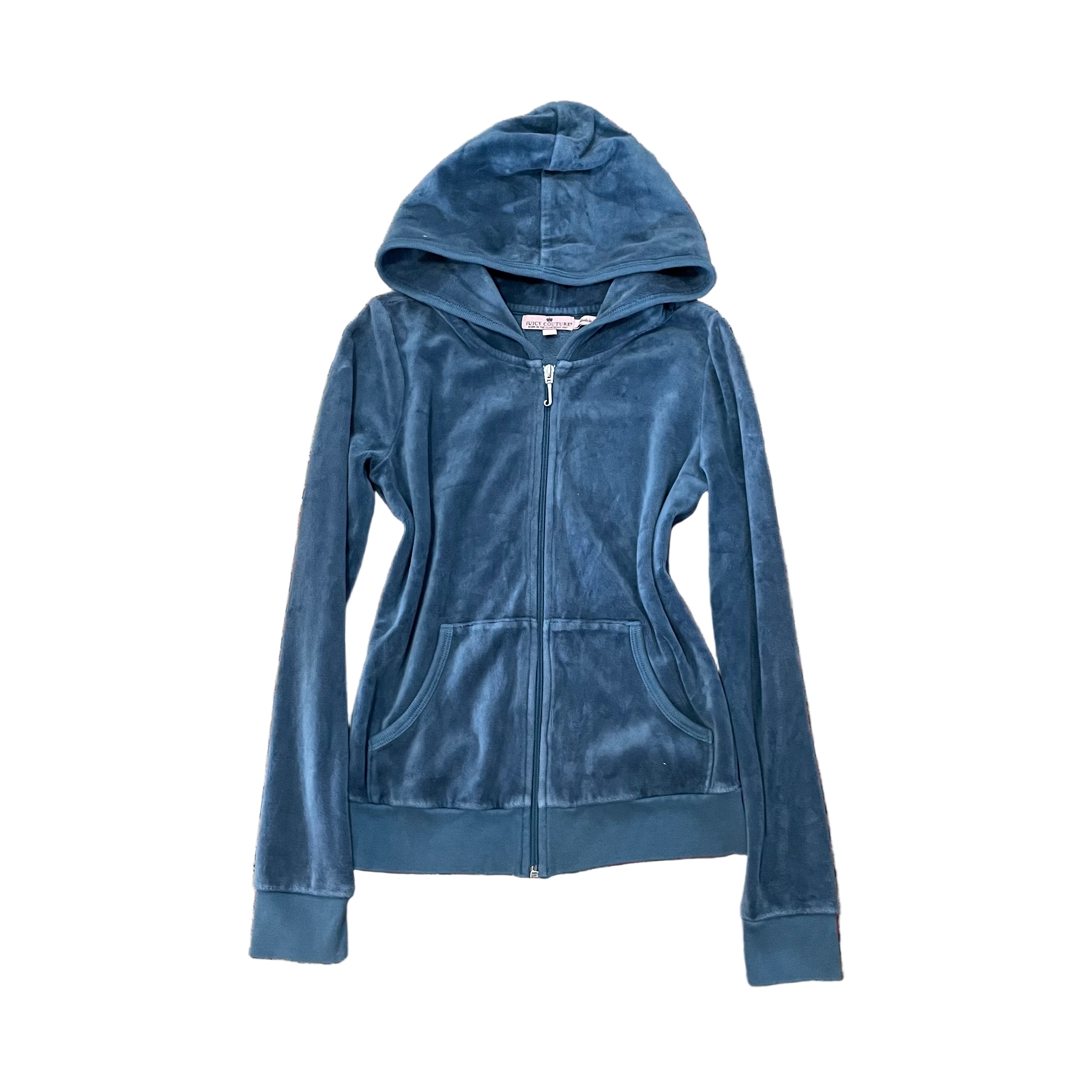 Vintage Juicy Couture Blue Velour Zip Hoodie Juicy Logo Back Kids 10