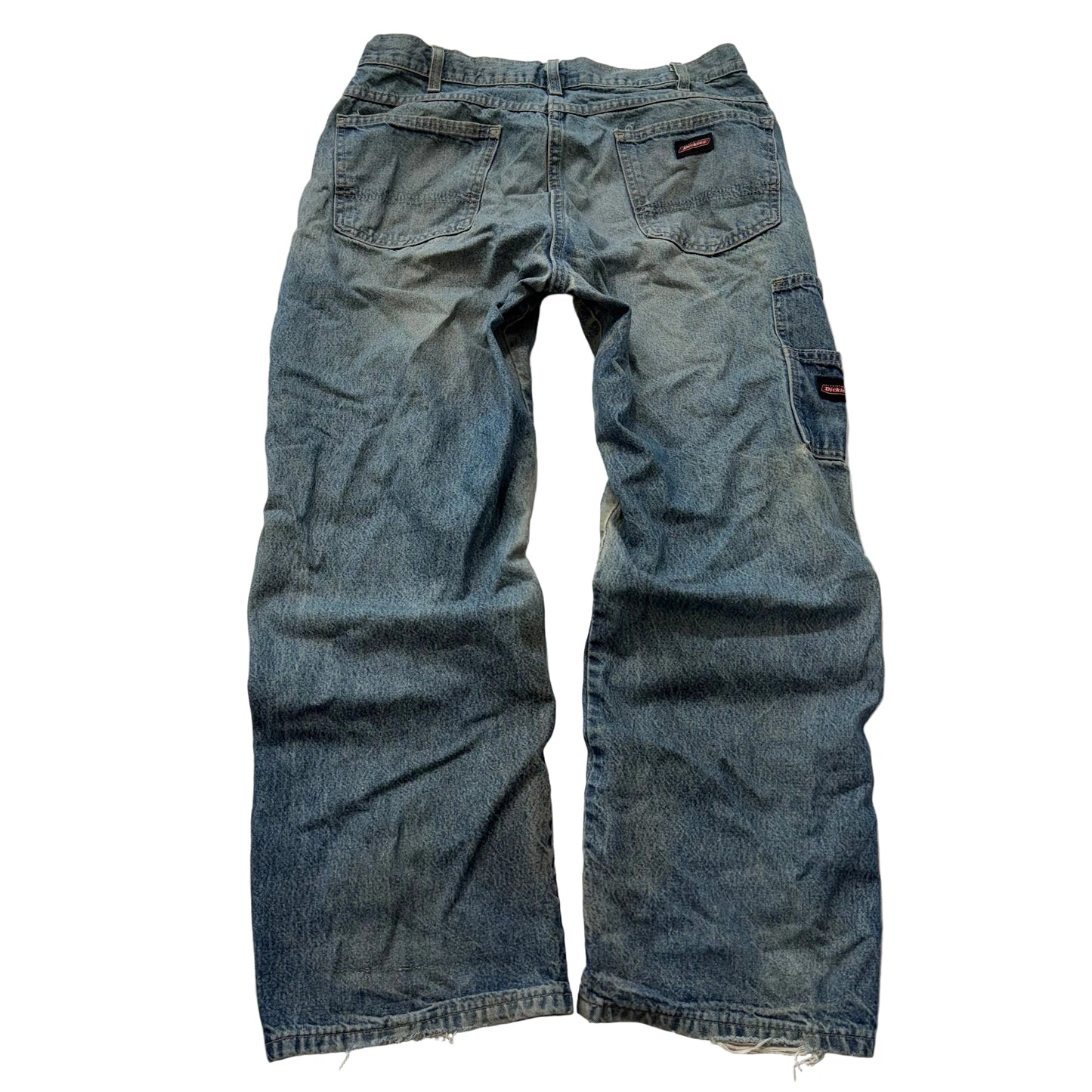 Dickies Men's Medium Blue Denim Carpenter Jeans Utility Pockets Logo Size 34