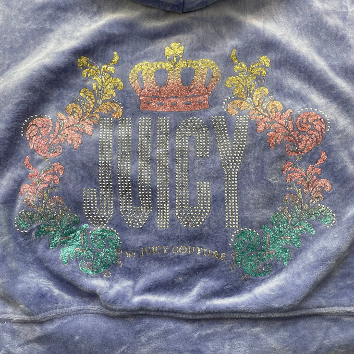 Juicy Couture Women's Periwinkle Blue Velour Zip Up Cropped Hoodie Logo Size 2XL
