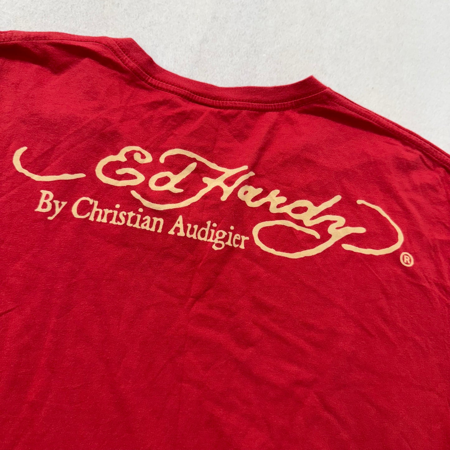 ED HARDY by Christian Audigier "Flame Pirate Skull" Red Graphic T-Shirt Size XXL