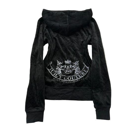 Juicy Couture Scottie Dogs Women's Black Velour Zip-Up Hoodie Pockets Size M