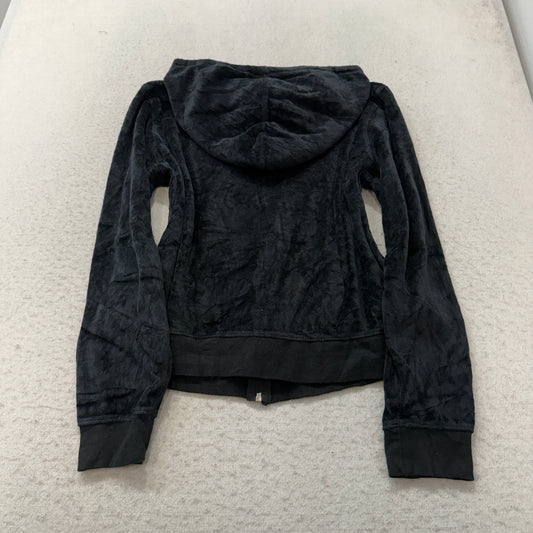 Juicy Couture Women's Black Velour Zip-Up Hoodie Pockets Drawstring Y2K Size XL