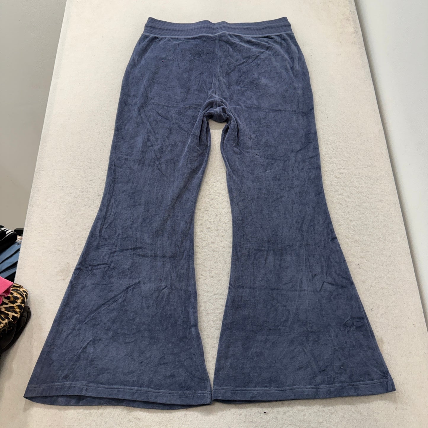Juicy Couture Women's Navy Blue Velour Flared Leg Track Pants Loungewear Size XL