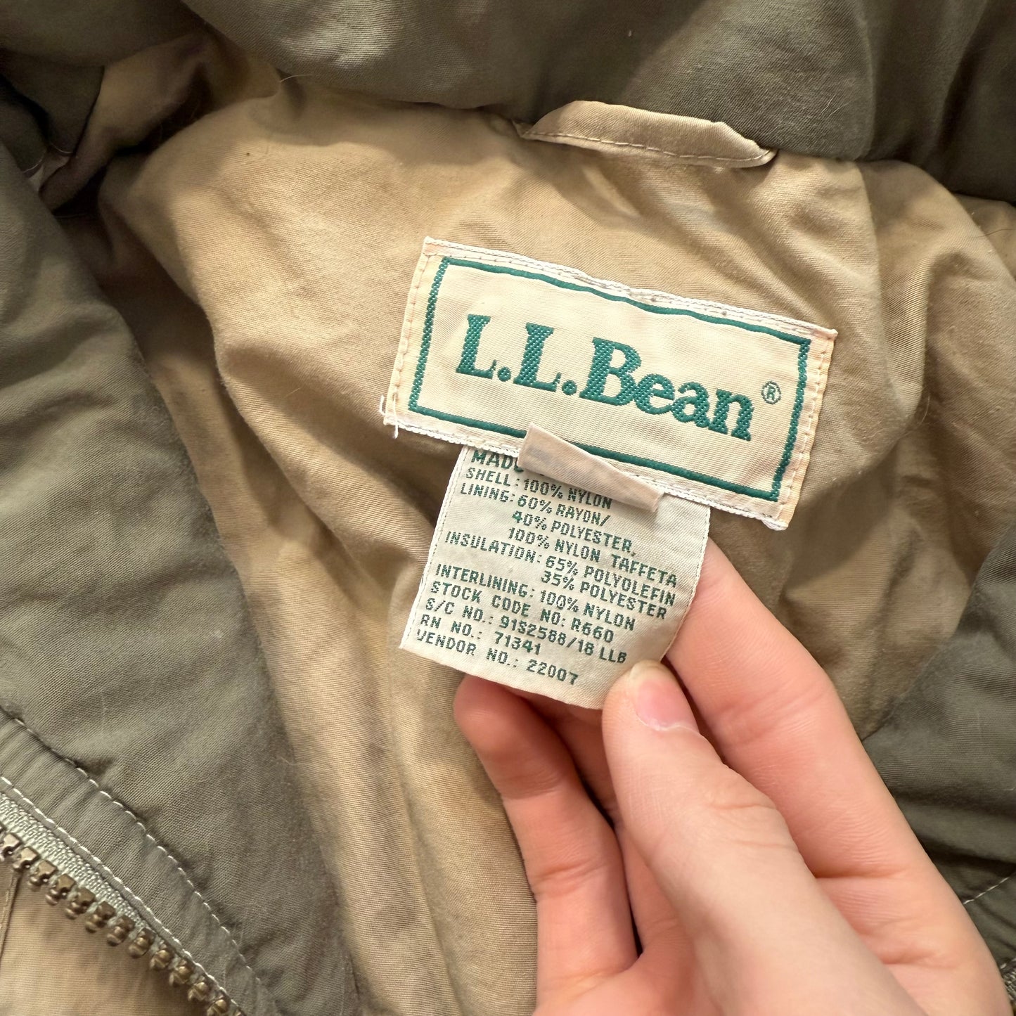 L.L.Bean Men Tan Nylon Full Zip Baxter State Mountain Parka Cargo Pockets Size M