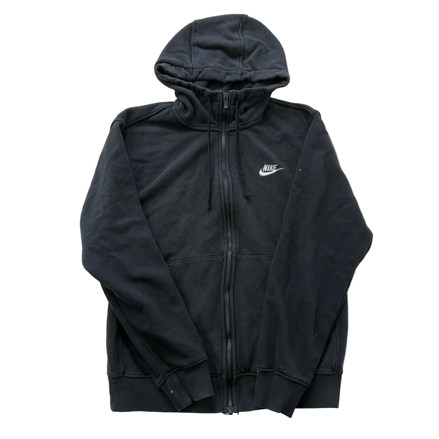 Nike Mens Washed Black Cotton Blend Full Zip Hoodie Split Kangaroo Pocket Size S
