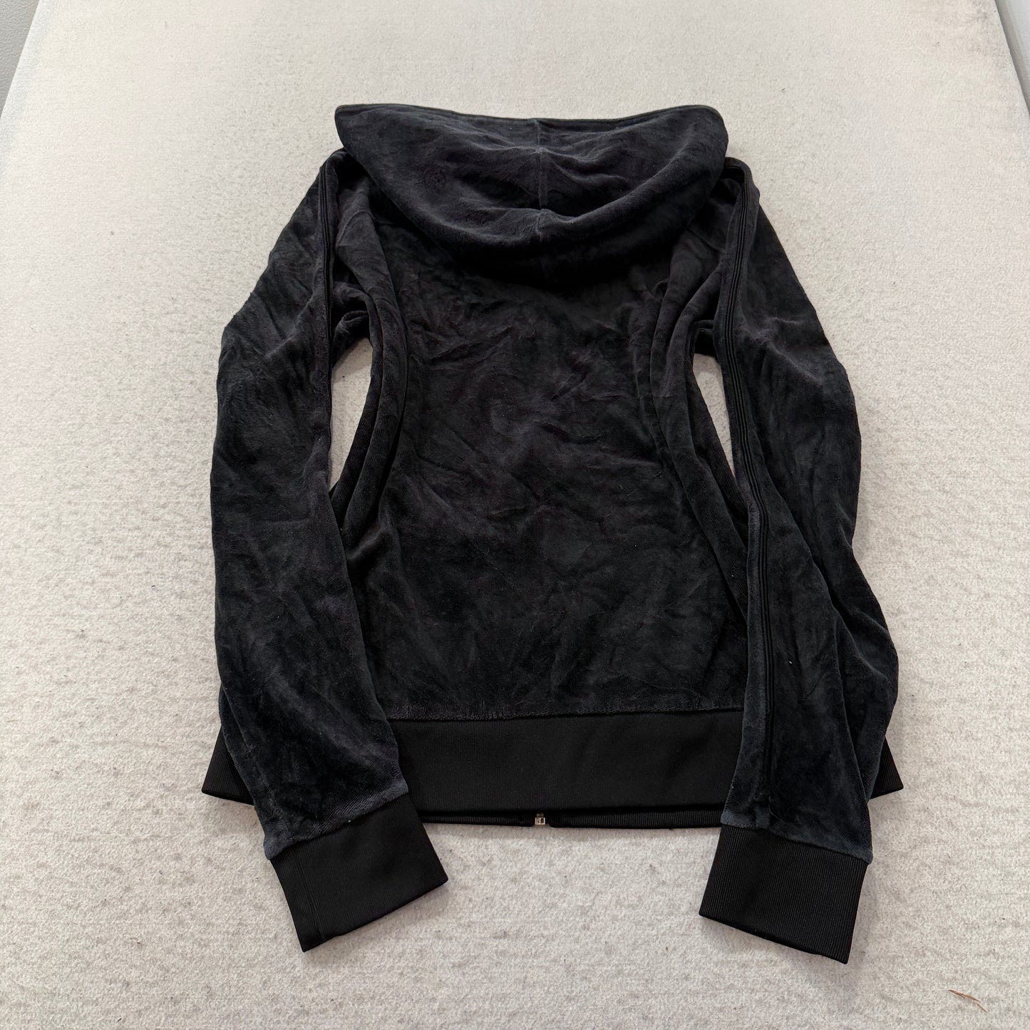 Juicy Couture Women's Black Velour Tracksuit Set Hoodie & Pant Pockets Size L