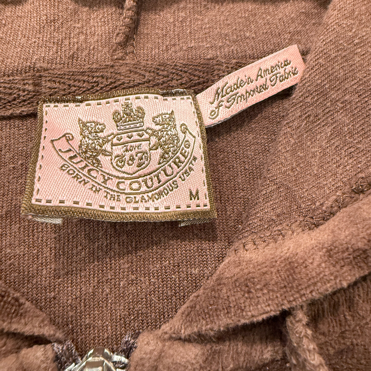 Juicy Couture Women's Brown Zip-Up Hoodie Pockets Drawstring Classic Size M