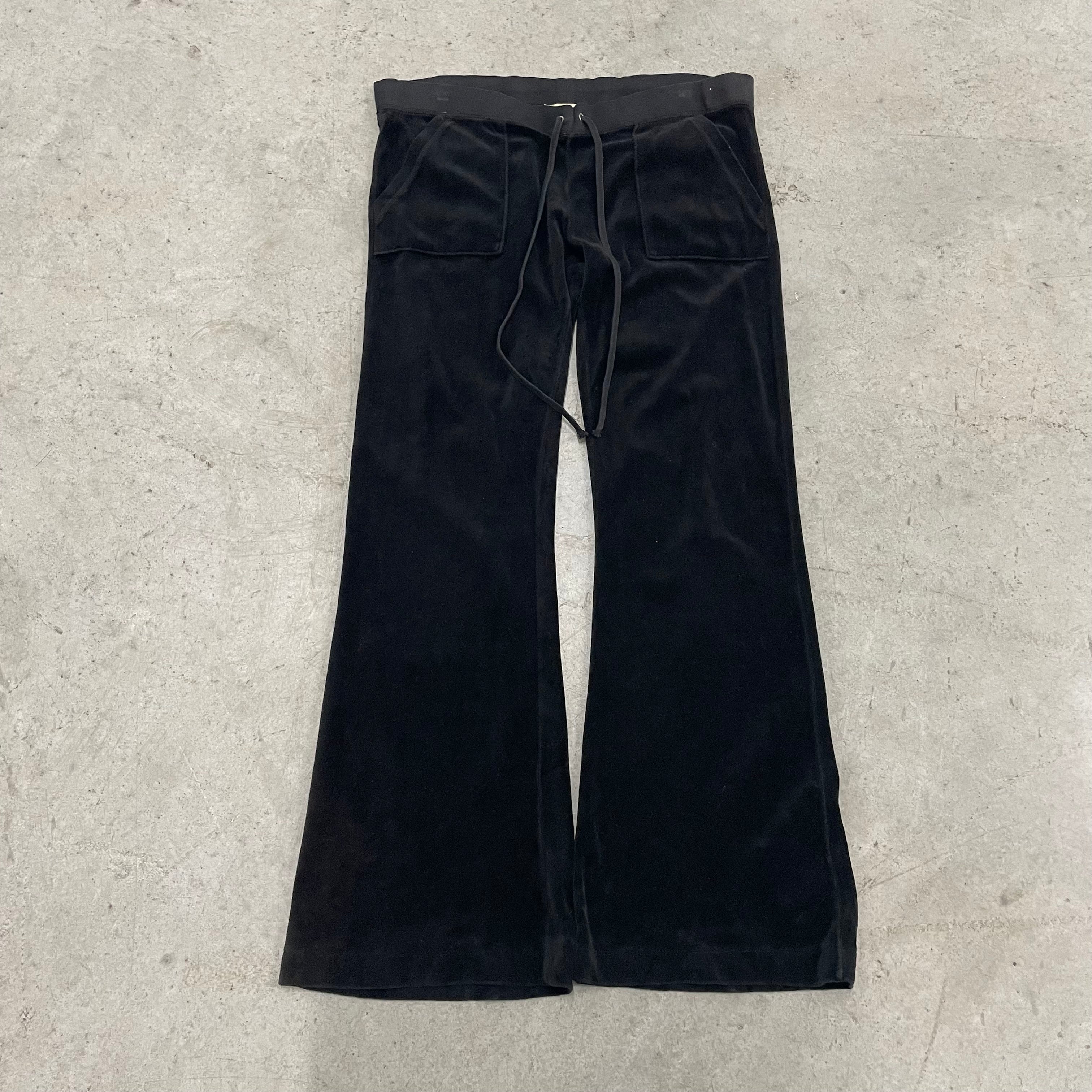 2003 Vintage Juicy Couture Black Velour Snap Pocket Pants Size M