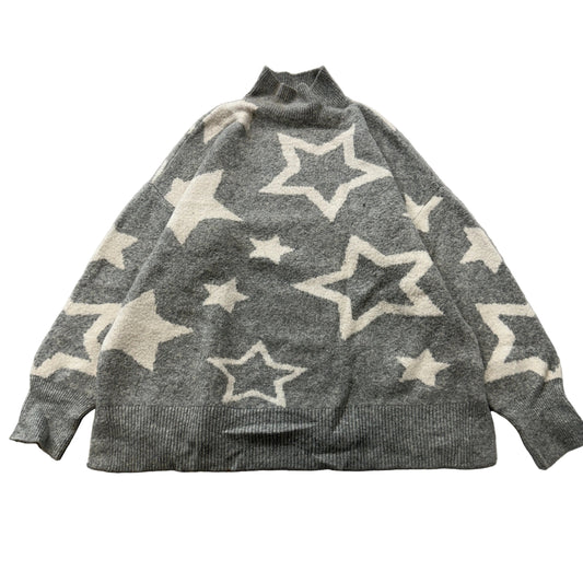 Lou & Grey Women's Gray White Mock Neck Knit Pullover Sweater Star Pattern - XL