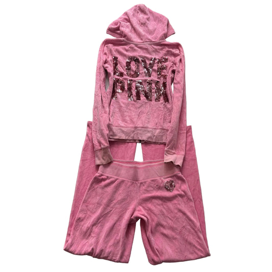 Victoria's Secret PINK Women's Pink Sequin Love Velour Tracksuit Set Size S/XS