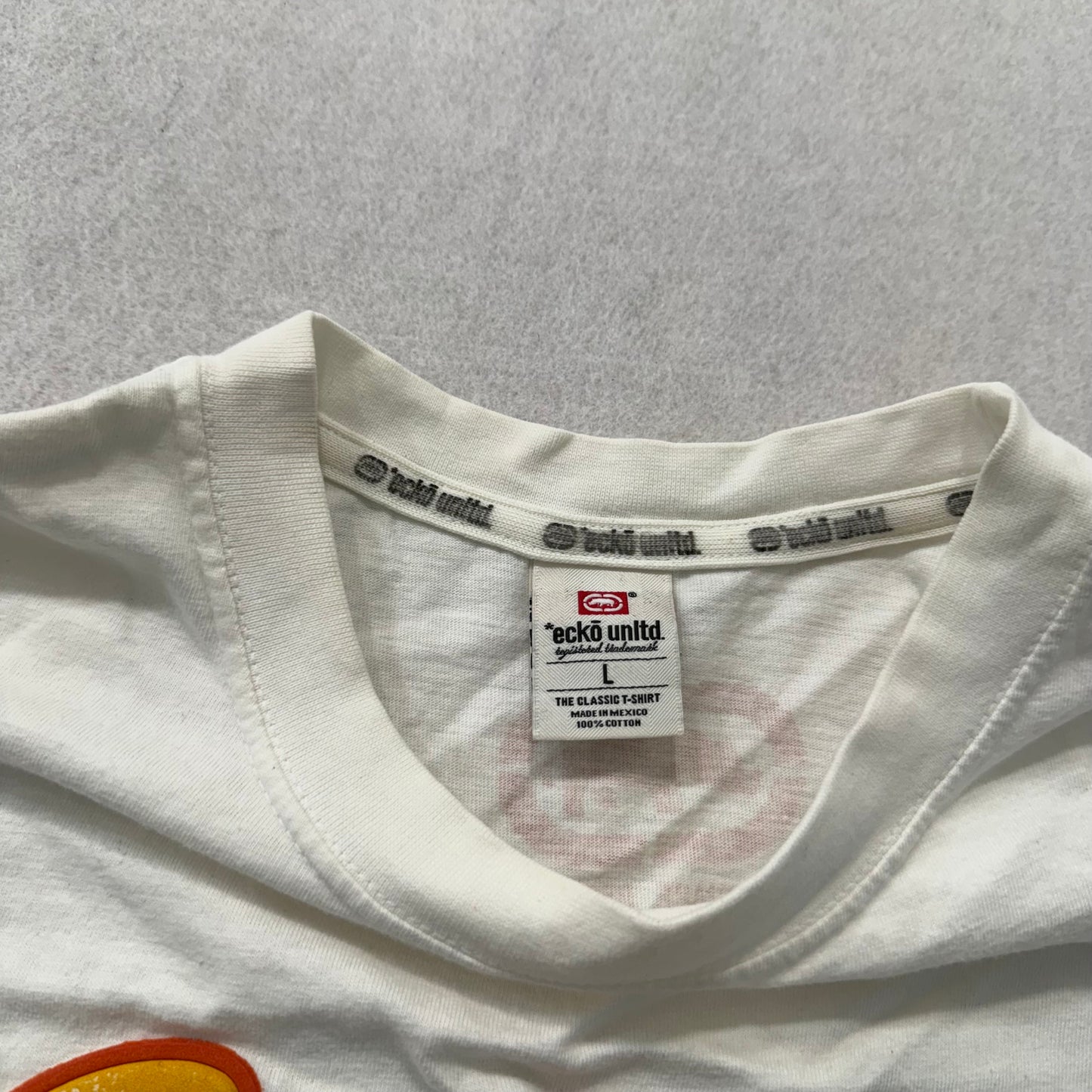 Ecko Unltd. Men White Cotton T-Shirt Short Sleeves Crew Neck Graphic Logo Size L