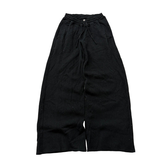 Gilly Hicks Womens Black Waffle Knit Trouser Wide Leg Drawstring Pockets Size XS