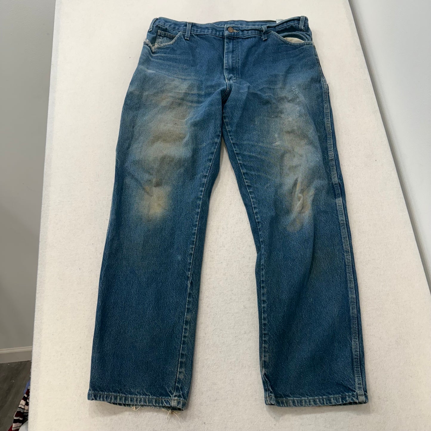 Dickies Men's Medium Blue Denim Wide Leg Carpenter Jeans Utility Pockets Size 38
